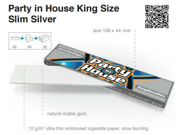 Бумага для самокруток Party in House KS Slim Silver  (33*50)