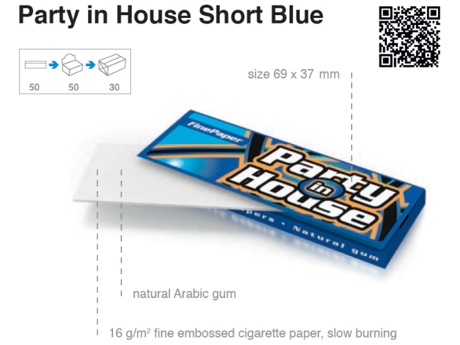 Бумага для самокруток Party in House Blue Fine (50*50)