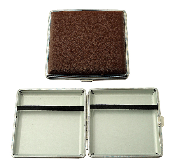 Портсигар Atribut 20сиг./металл/кожа/фактура/коричневый (0720RBREG)