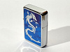 Зажигалка бензин под Зиппо Дракон синий, хром арт. 03184